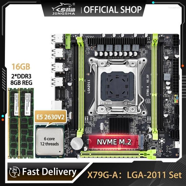 Placas-mãe Jingsha X79 Placa-mãe M-ATX LGA 2011 Kit com E5 2630V2 CPU e DDR3 2x8GB 16GB ECC REG RAM Suporte NVME M.2 Placa Mae