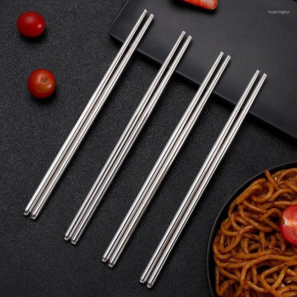 Pauzinhos 12 pares de aço inoxidável coreano conjunto de talheres de sushi varas de metal antiderrapante redondo para festa em casa