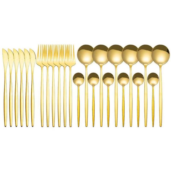 Set di stoviglie Set da 24 pezzi Posate in argento dorato Utensili da cucina per la casa Stoviglie per la cena Cucchiaio forchetta LNIFE in acciaio inossidabile191n