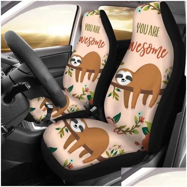 Capas de assento de carro Ers Er 2 peças Toon Llama Design S Fl Conjunto para protetor de veículo frontal Acessórios de decoração de interiores Automobi Otiv3