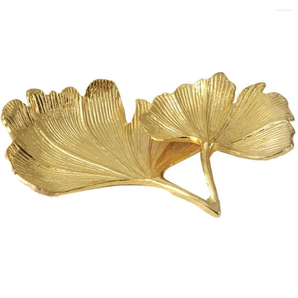 Bottiglie portaoggetti Foglia oro Ginkgo Biloba Vassoio decorativo Gioielli Piatto da scrivania Organizzatore per collana ad anello