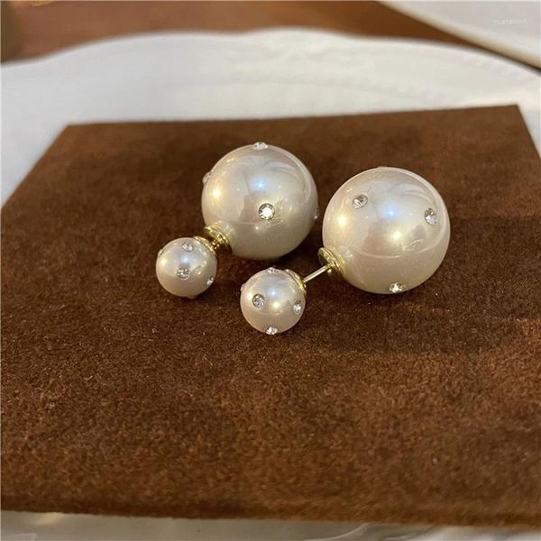 Orecchini a bottone Classica perla di cristallo simulata a doppio lato per regalo da donna Gioielli di lusso di design