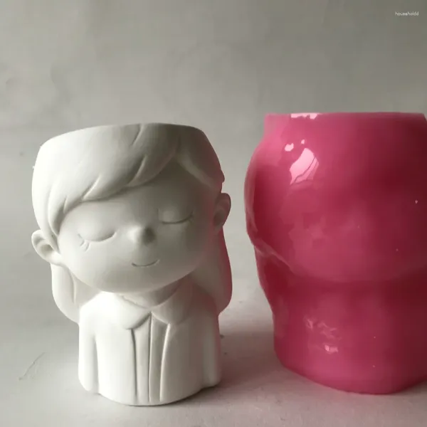 Moldes de cozimento 3D menina silicone vaso de flor molde concreto resina gesso vaso vela titular silicone plantador molde