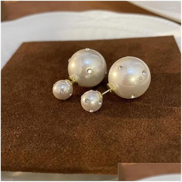 Stud Küpe Klasik Çift Taraflı Simlenmiş Kristal İnci Kadınlar Hediye Lüks Designerjewelry Drop Dağıtım Takı OT5DM