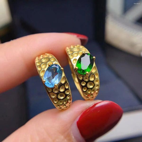 Küme Yüzük Populat 925 STERLING Gümüş Doğal Topaz ve Diopside Boyutu 11 Alyans Seti Kadınlar İçin