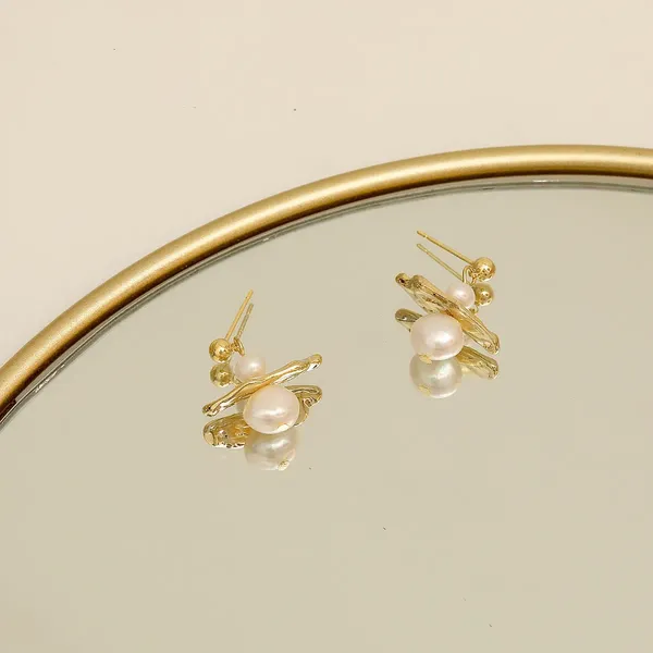 Orecchini a bottone S925 Argento orecchio ago minimalista perla irregolare naturale con metallo ECO gioielli in oro 14k per le donne GIACINTO