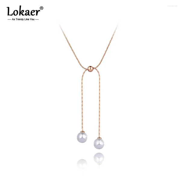 Cara Lokaer Design vintage Double White Pearl Charm Pinging Colares for Women Trendy Titanium Steel Bohemia Party Colar N20246