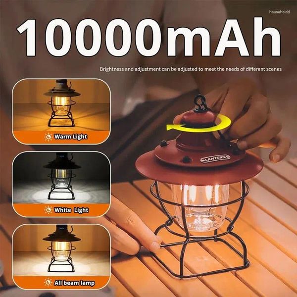 Tragbare Laternen Retro Camping Licht Wiederaufladbare Hängelampe Hause 3 Modi Dimmbare Taschenlampe USB Zelt Laterne Beleuchtung