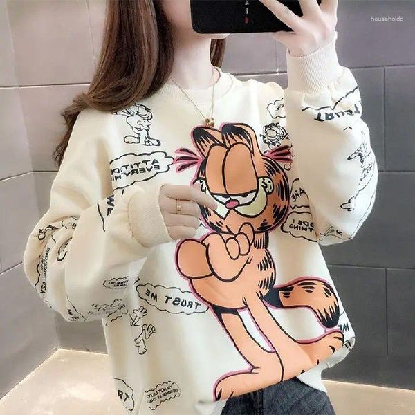 Kadın Hoodies Garfield sevimli hayvan jumper sweatshirt bayanlar kawaii karikatür kedi grafik Kore