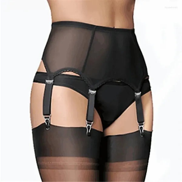 Strumpfbänder 2024 Frauen Mesh Sexy Strumpfband Gürtel 6 Metall Schnallen Riemen Hosenträger Elastische Nacht Club Femme Unterwäsche