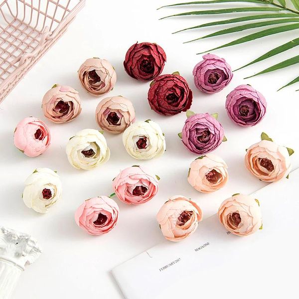 Flores decorativas 10pcs 3 3.5cm camélia bud buquê de seda flor artificial favor de casamento rosa falsa para decoração de festa de ano de natal diy