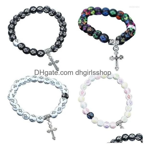 Bracciale con perline in rilievo Battesimo Rosario Bracciale Mini Rosari Catena per donna Uomo Gioielli Consegna di goccia Braccialetti gioielli Dhjhr