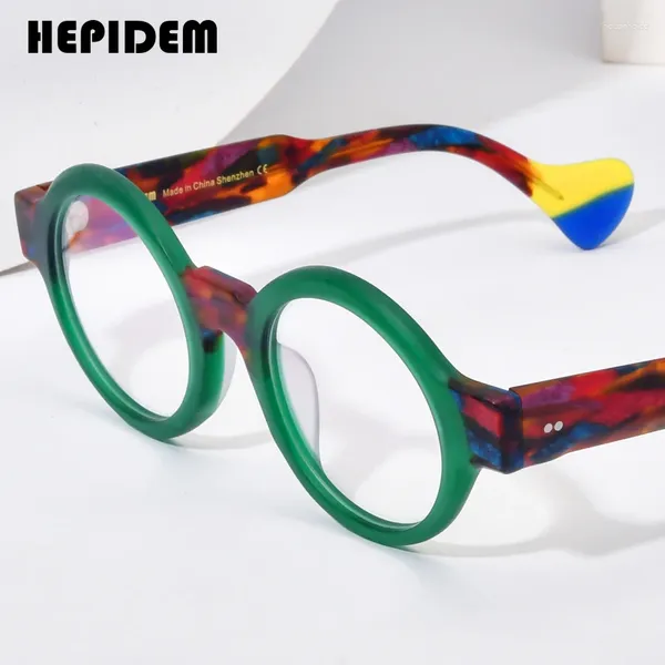 Sonnenbrillenrahmen HEPIDEM Matte Acetat Brillengestell Männer Weitbeinige Mehrfarbige Große Runde Brillen Frauen Rezept Optische Myopie Brillen