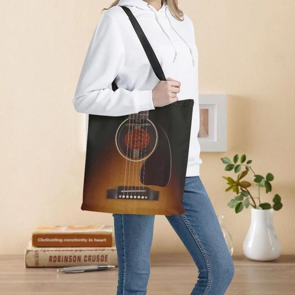 Einkaufstaschen, modisches Gitarrenmuster, wiederverwendbar, für Reisen, große Kapazität, Tragetasche für Mama, Supermarkt-Handtasche, Stoff, Mädchen, Büchertaschen