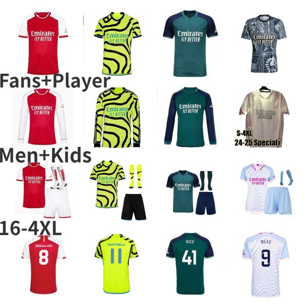 23 24 25 RICE SAKA ARsen Fußballtrikots SMITH ROWE SALIBA Fans Spielerversion ODEGAARD MARTINELLI NKETIAH Fußballtrikot MEAD Herren Kinderset weiß G.JESUS Uniformen 16-4XL