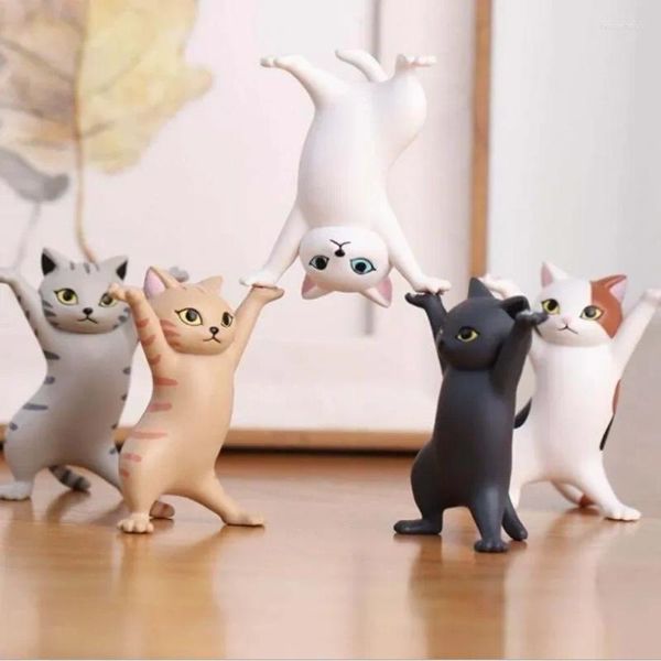 Estatuetas decorativas 5 modelos dançando gato figura decoração modelo de animação moda brinquedo encantador cápsula boneca bolo