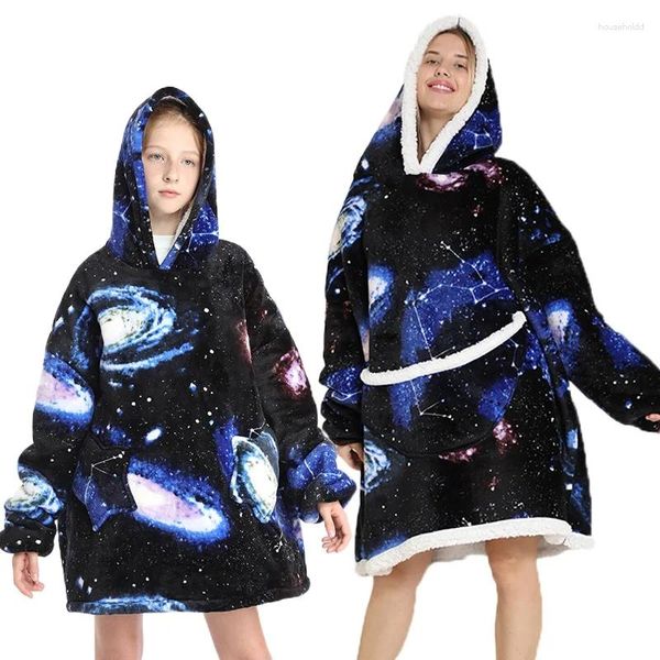 Decken Übergroße tragbare Decke Nordic Winter Sherpa Plüsch Fleece Familie passenden Hoodie Mädchen Sweatshirt Avocado Homewear