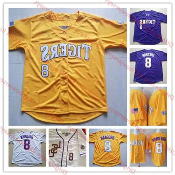 NCAA Custom LSU Tigers # 8 Алекс Брегман 10 Аарон Нола 17 DJ DJ Лемахье 5 Бейсбольные майки колледжа Аарона Хилла Фиолетовый Золотой Желтый2 Высокие футболки