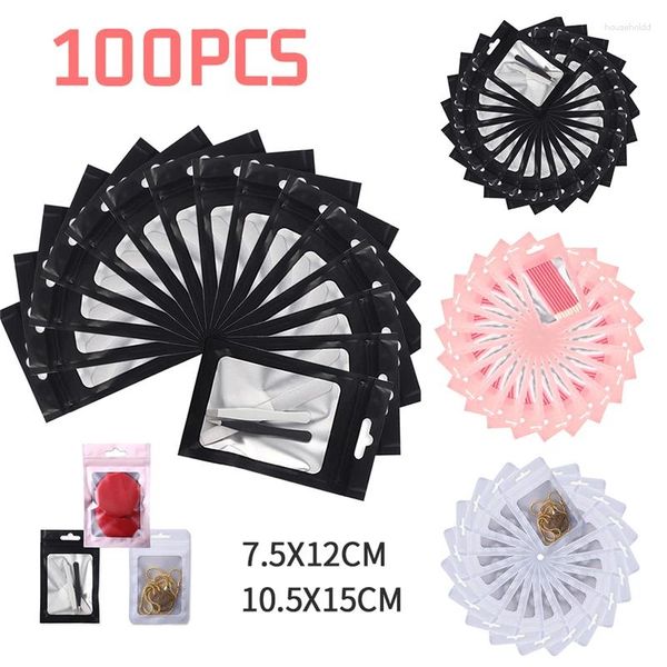 Sacos de armazenamento 100pcs Mylar Foil Zipper Grip Seal Black Clear Food Packaging Bag para amostra de chá à prova de cheiro de alumínio Resealable malotes