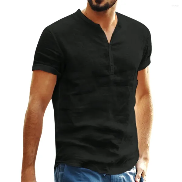 T-shirt da uomo Elegante Bar Baggy Camicia casual T-shirt in cotone e lino T-shirt hippie a maniche lunghe da uomo T-shirt con scollo a V Top