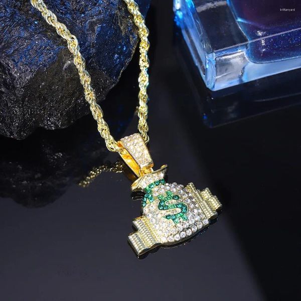 Ожерелья с подвесками в стиле хип-хоп, сумка для денег с логотипом доллара, роскошное ожерелье со льдом, ювелирные изделия для мужчин и женщин, подарок