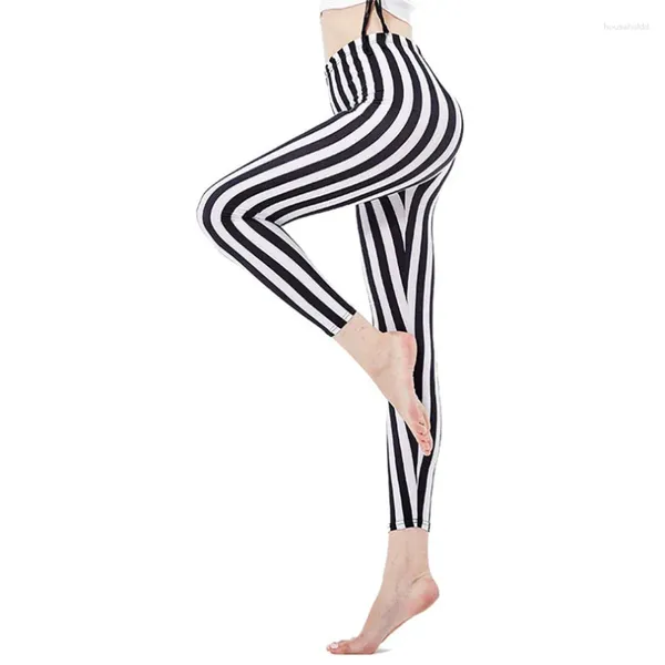 Leggings da donna YRRETY Leggins Mujer Casual Sportwear Stripe Stampato Donna Slim Vita alta Strisce sexy 2024