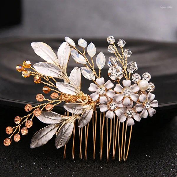 Haarspangen Hochzeit Kämme Braut Zubehör Gold/Silber Farbe Metall Blume Blatt Haarnadeln Kopf Schmuck Geschenke für Frauen Mädchen