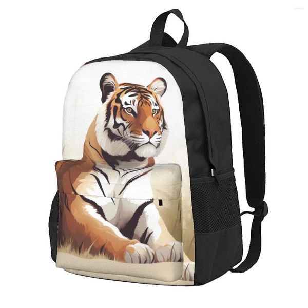 Zaino Tiger Teen Vector Animali piatti Zaini durevoli Poliestere Graziose borse da scuola Zaino colorato universitario