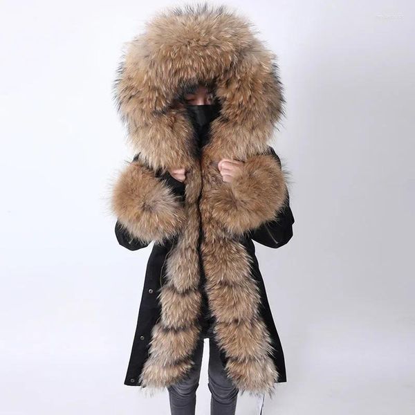 Женские плащи 2024, зимняя куртка Maomaokong, женская большая натуральная лисица, пальто с меховым воротником из енота, женская одежда, съемная внутренняя подкладка