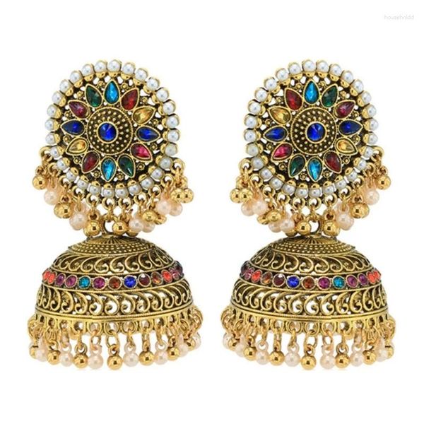 Brincos pendurados indiano vintage bollywood cigano banhado a ouro boho sino anéis de orelha tradicionais jhumka jhumki para mulheres e meninas