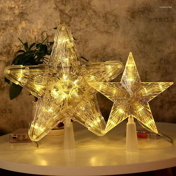 Decorazioni natalizie Luci superiori dell'albero Stella brillante Pentagramma a grana verticale LED incandescente Plug-in Lampada fata Ornamento Navidad Xmas Home Decor