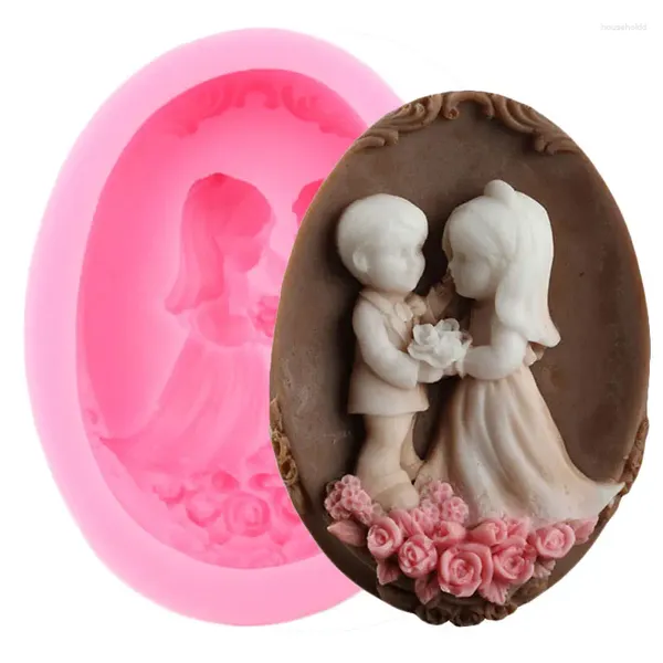 Moldes de cozimento 3d artesanato menino menina sabão molde de silicone casamento fondant moldes ferramentas de decoração de bolo de chocolate pasta de goma vela de argila de polímero