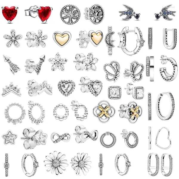 Stud Küpe 925 STERLING Gümüş Pave Infinity Daisy Swallow Heart Hoop Kadınlar Renkli Saplamalar Yüksek Lüks Kadın Güzel Takı