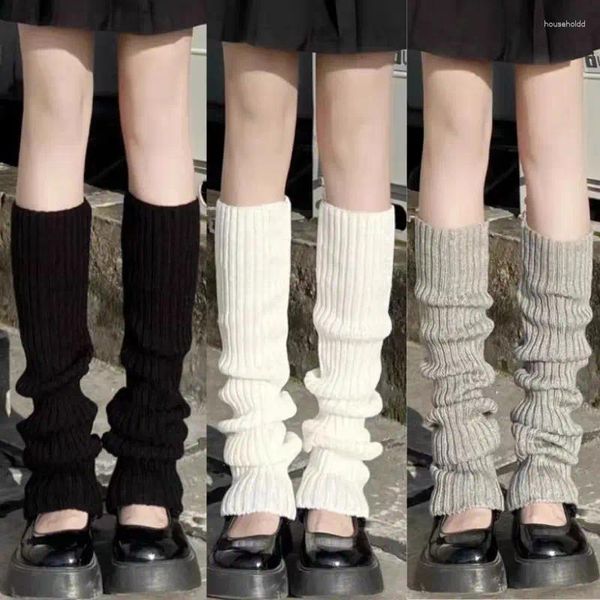 Damen Socken Lolita Lange Beinwärmer Y2k Schwarz Weiß Gestrickte Knöchel Fußhülle Herbst Winter Stiefelstrumpf