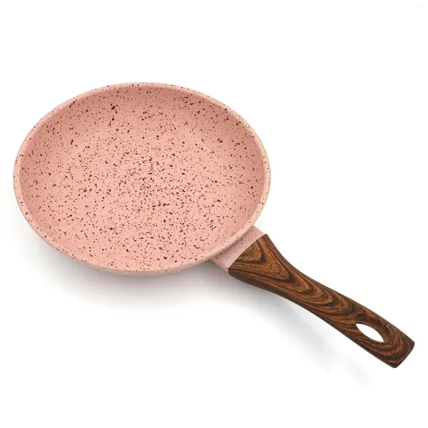 Padelle Colore rosa Rivestimento antiaderente di alta qualità Padella 22 cm Manico in legno per uova Sarten Bistecca Cucina a gas Fornello a induzione