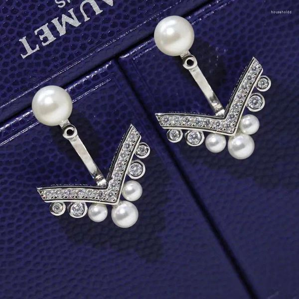 Brincos de garanhão 925 prata esterlina pérola para mulheres galvanizadas com vinho branco 18k conjunto de diamantes como um presente de luxo elegante