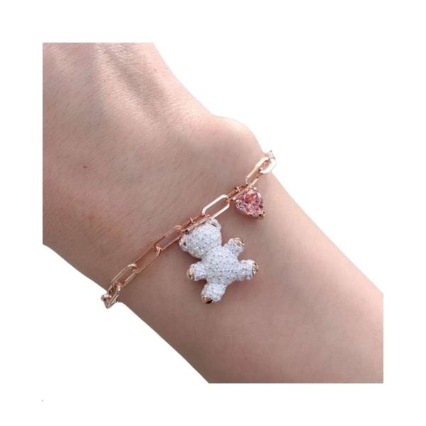 Bracciale Swarovski Braccialetti di design da donna di qualità originale Braccialetti con ciondoli Simpatico braccialetto con orsetto Romantico e dolce braccialetto con orsetto rosa