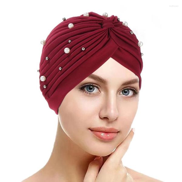 Roupas étnicas Doce Cor Mulheres Oração Chapéus Beanie Instant Bonnet Pérola Bottoming Cap Plissado Chapéu Hijabs Câncer Lenço Muçulmano Turbante