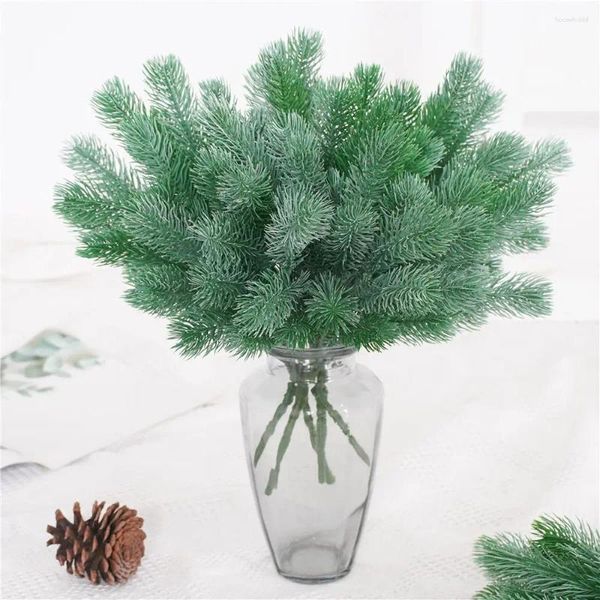 Flores decorativas 16 ramos de garfo pinheiro artificial diy artesanato crianças plantas falsas árvore de natal decoração de casamento presente decoração de quarto