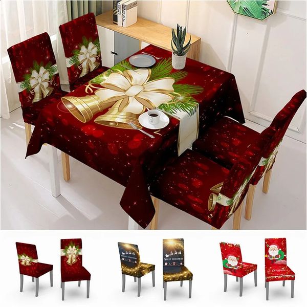 Toalha de mesa de jantar de natal à prova d'água/presentes de natal capas de cadeira de jantar decoração de mesa de natal pano decoração de festa em casa 240131