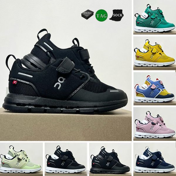 2024 Cloud Play Kids Running Shoes Designer Klassiker Black Midnight Blue Senf Sämling Grüne Marshmallow Pink Mint Green Babys Outdoor Sneakers Größe 22-35