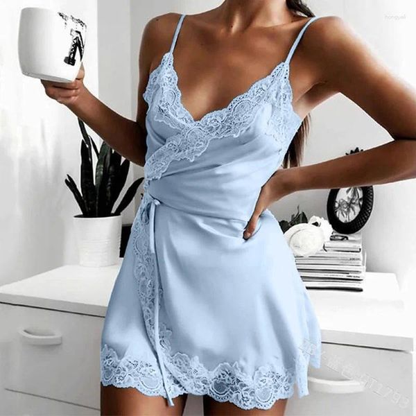 Sıradan Elbiseler S-5XL Streç bayanlar ipek askı elbisesi gecelik kadınlar seksi iç çamaşırı nightwear nightwear dantel fincan v yaka homewear pijamalar