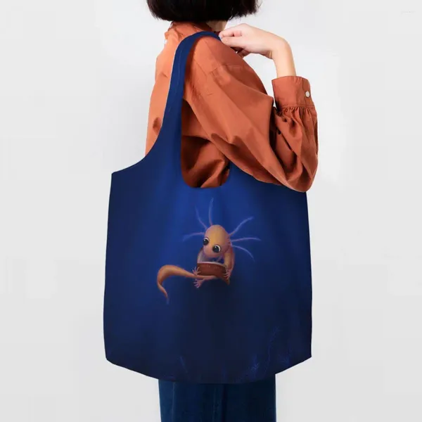 Borse per la spesa Tagliata Axolotl Generi alimentari Tote Bag Donna Salamandra personalizzata Animal Canvas Shopper Borsa a spalla di grande capacità