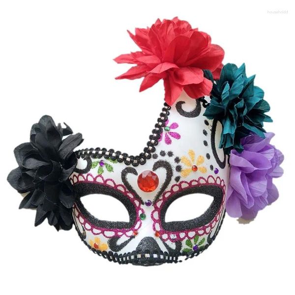 Maschere per feste Messico Giorno dei morti Ballo in maschera Maschera di Halloween Cosplay Accessori per prestazioni da donna con fantasma di fiori