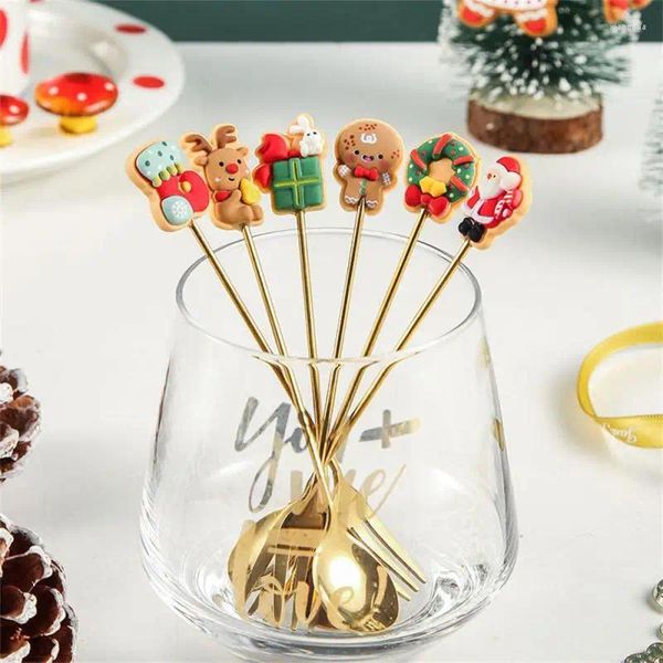 Set di stoviglie 1 pezzo di forchetta Pratico durevole Natale Il regalo perfetto Design interessante Cucchiaio da dessert divertente da cartone animato