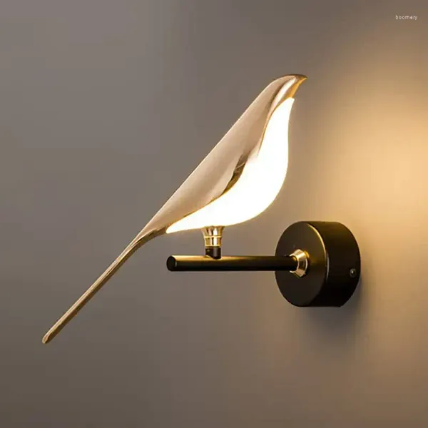 Lampada da parete moderna Bird Light 1 acrilico divertente apparecchi a LED lampade da comodino per soggiorno camera da letto in oro