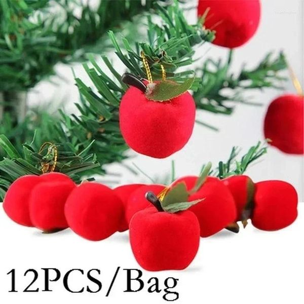 Decorações de natal 12 unidades/pacote decoração festiva árvore de maçã vermelha toppers casa pingente presente crianças 2024 ano fontes de festa