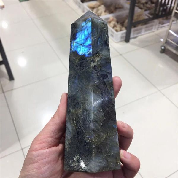 Estatuetas decorativas tamanho grande pedra natural labradorite obelisco varinha ponto cura pedras torre fengshui cristal para decoração de casa