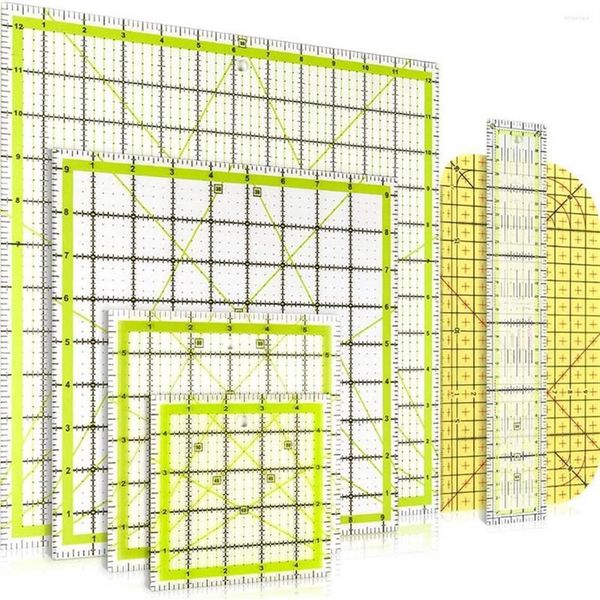 Portachiavi 6 pezzi Righello per quilting quadrato Tessuto acrilico Taglio Pennarello trasparente Stiratura208m