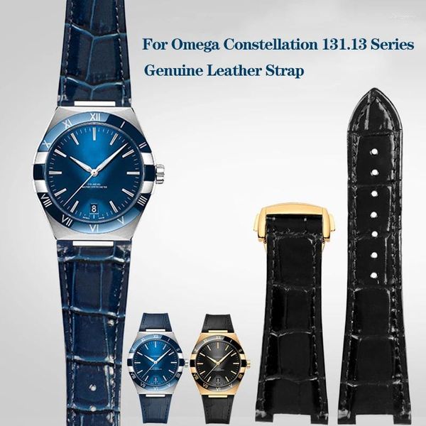Uhrenarmbänder Echtes Lederarmband für Omega Constellation 131.33 Series Strap 131.13 Blue Notch 25x13mm 25x14mm Business-Armband